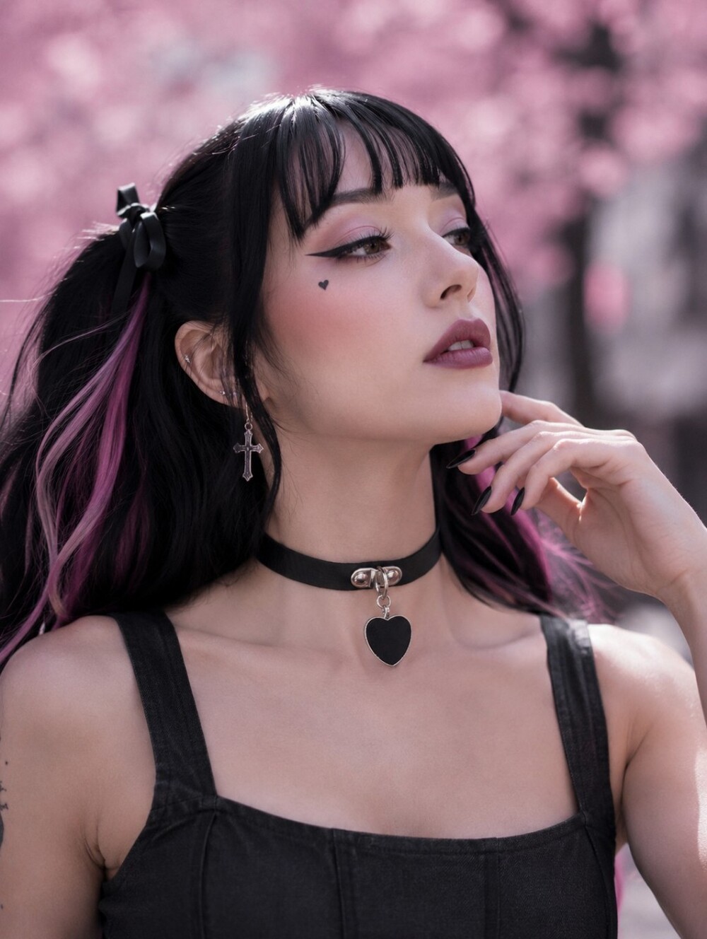 NEW Black Faux Leather Heart Charm Choker Necklace